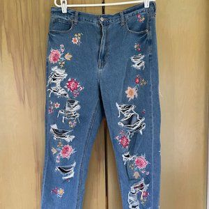 Ripped Floral Jeans